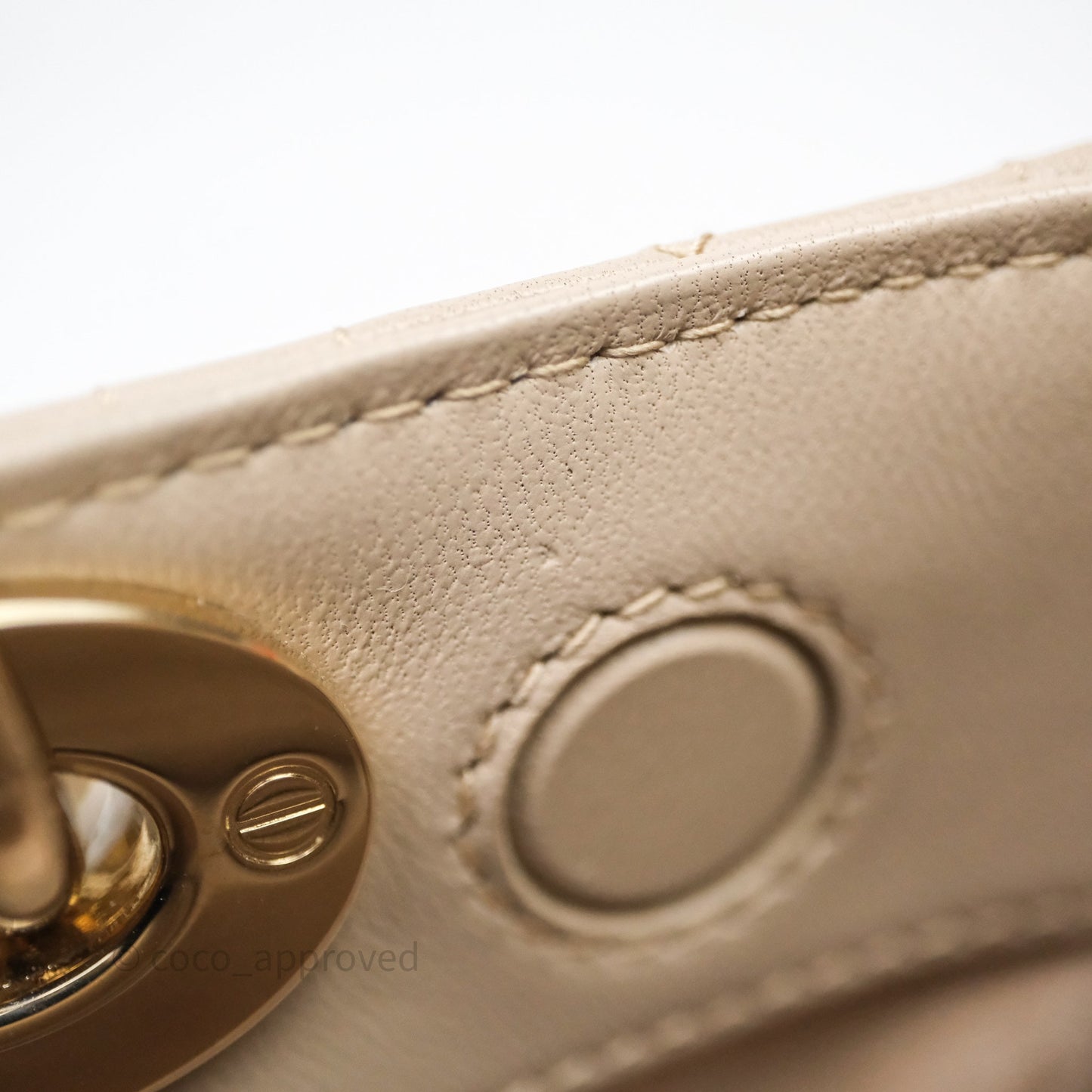 Christian Dior Small Lady D-Joy Powder Beige Cannage Lambskin Gold Hardware