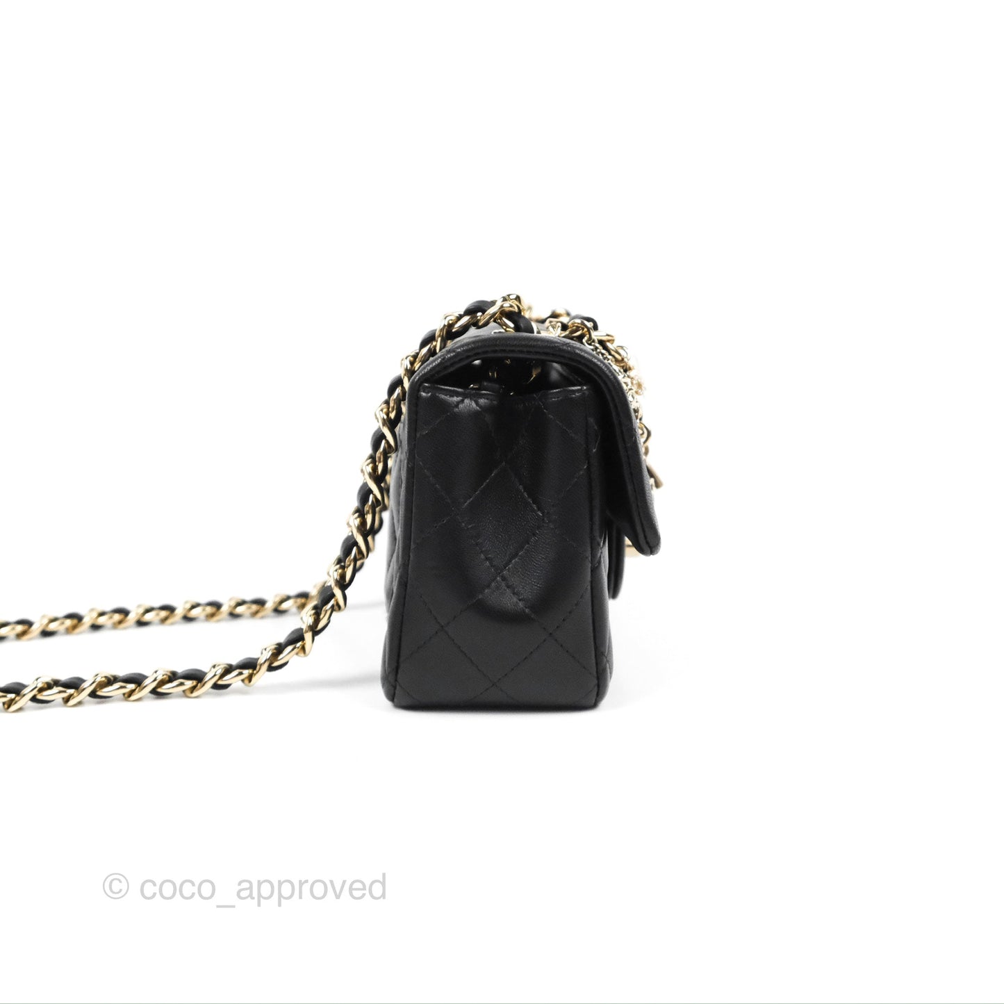 Chanel Quilted Mini Rectangular Lambskin Black Flap With Charms Gold Hardware 21C