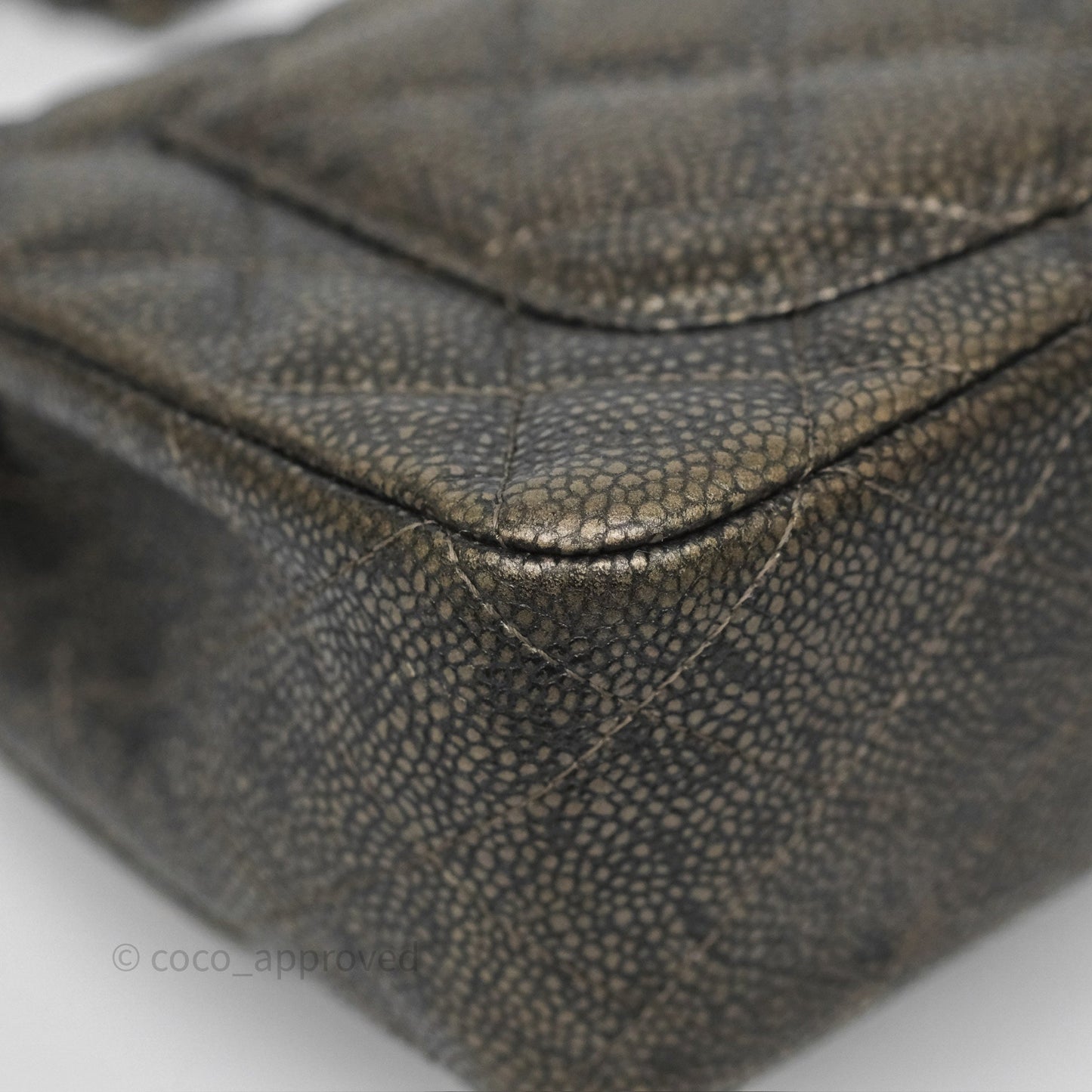Chanel Mini Rectangular Quilted Metallic Grey Caviar Ruthenium Hardware