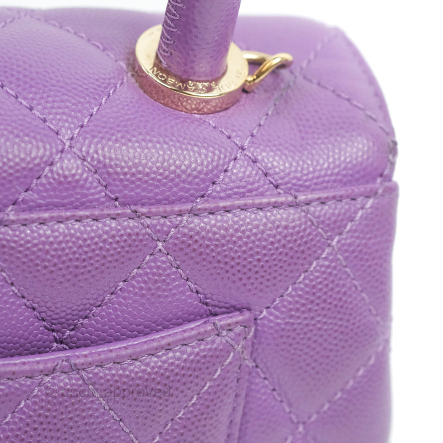 Chanel Mini Coco Handle Quilted Purple Caviar Gold Hardware