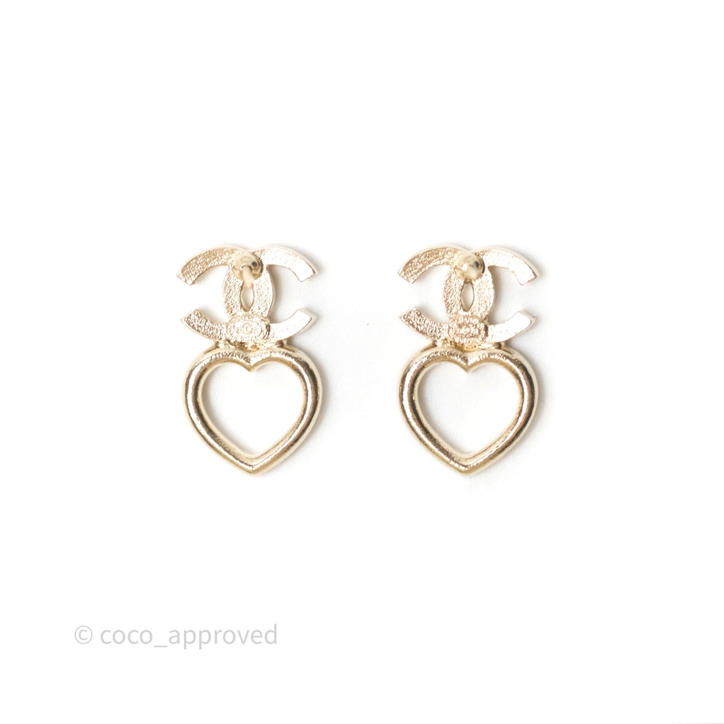 Chanel Crystal CC Heart Earrings Gold Tone 23B