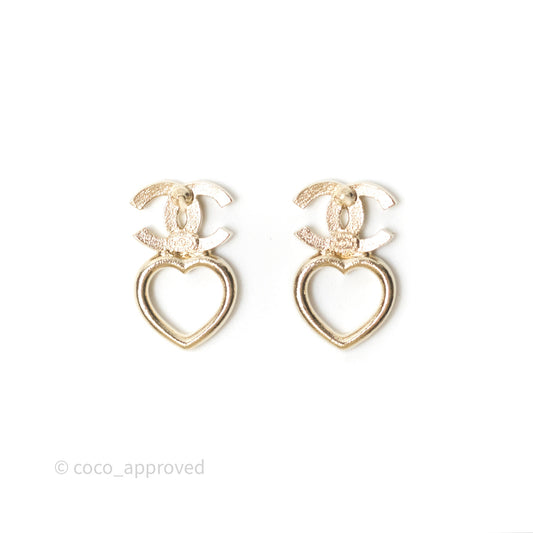 Chanel Crystal CC Heart Earrings Gold Tone 23B