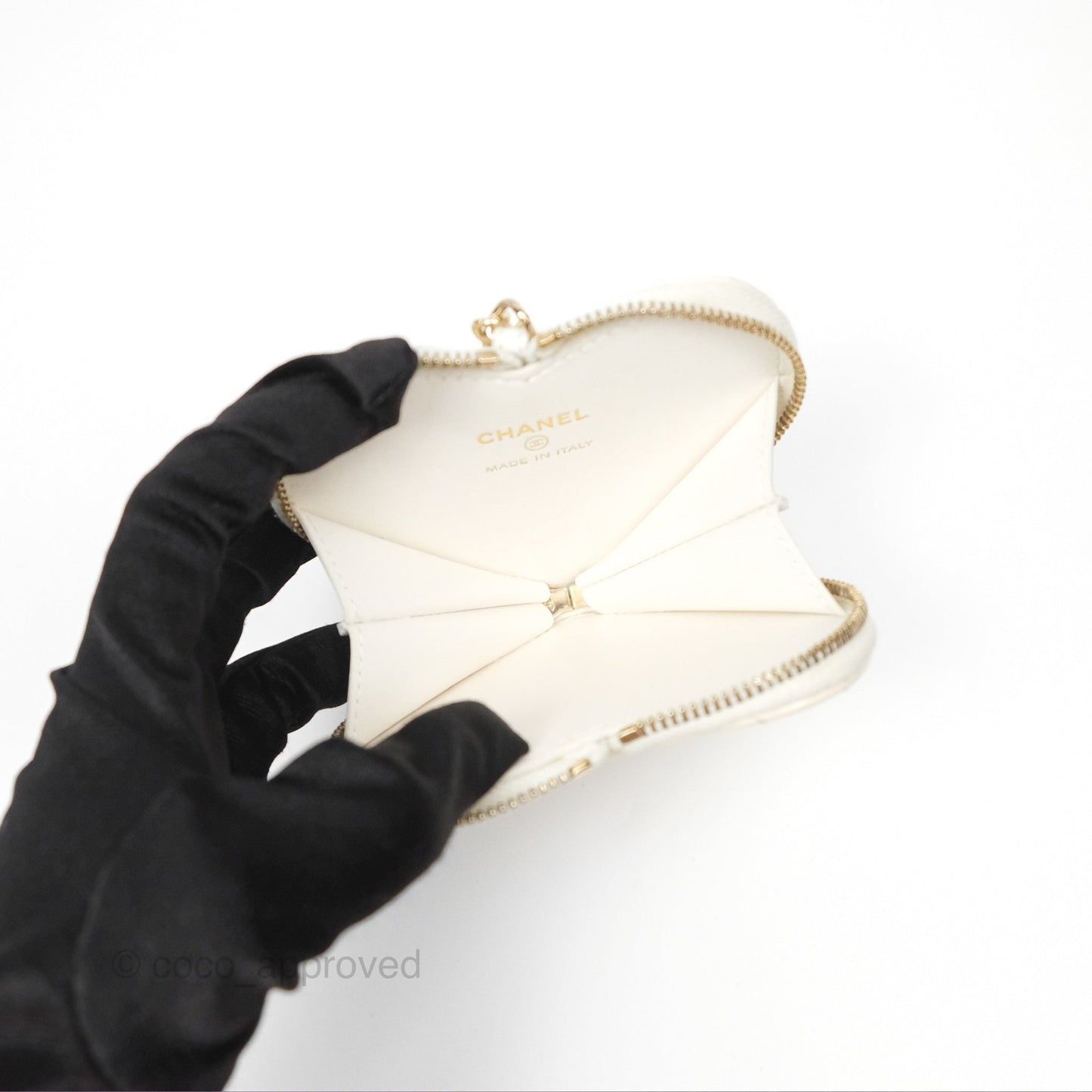 Chanel Heart Clutch with Chain with Coin Purse Black White Patent