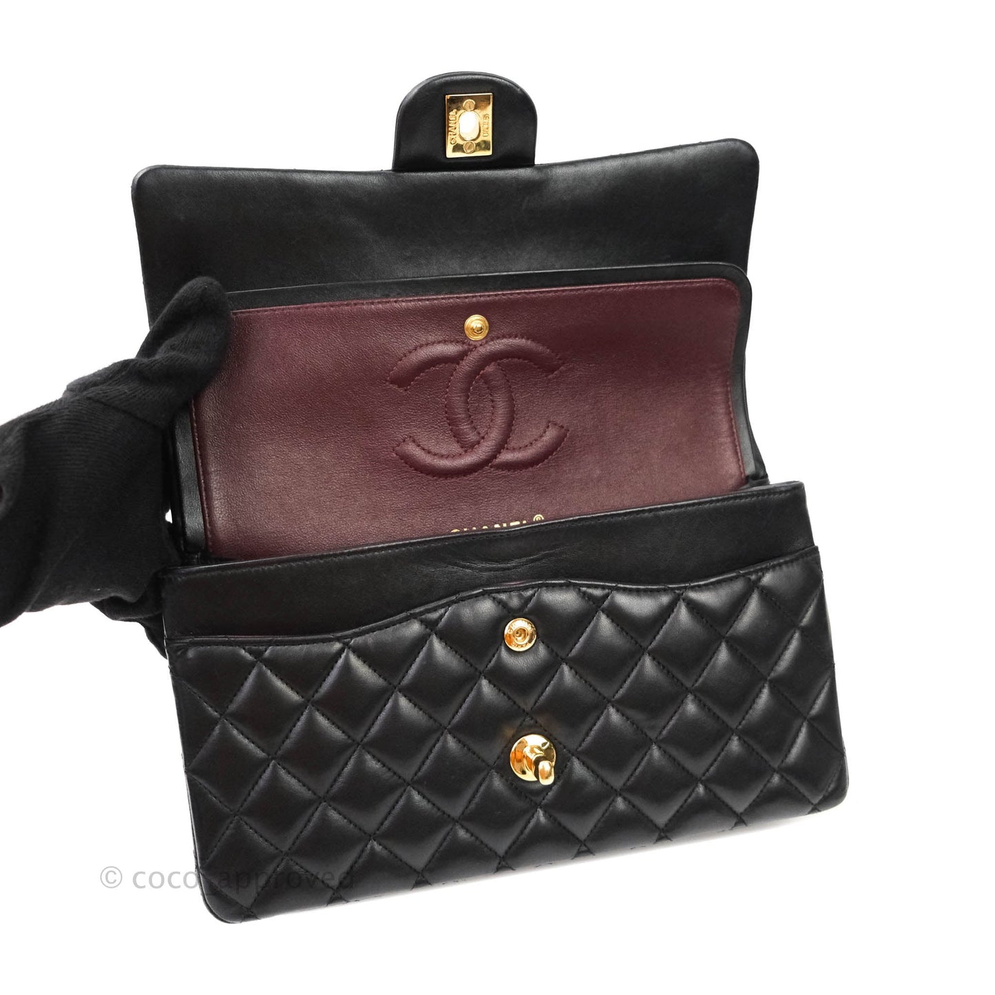 Chanel Classic M/L Medium Double Flap Black Lambskin Gold Hardware