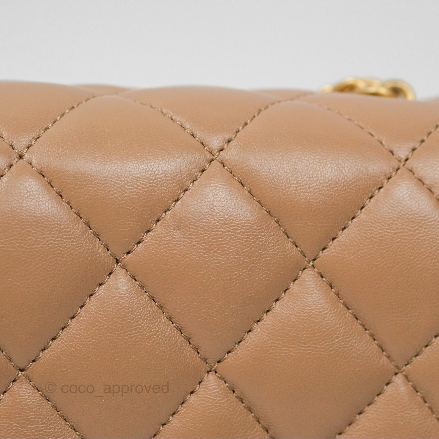 Chanel Small All Slide Adjustable Chain Flap Bag Beige Lambskin Aged Gold Hardware