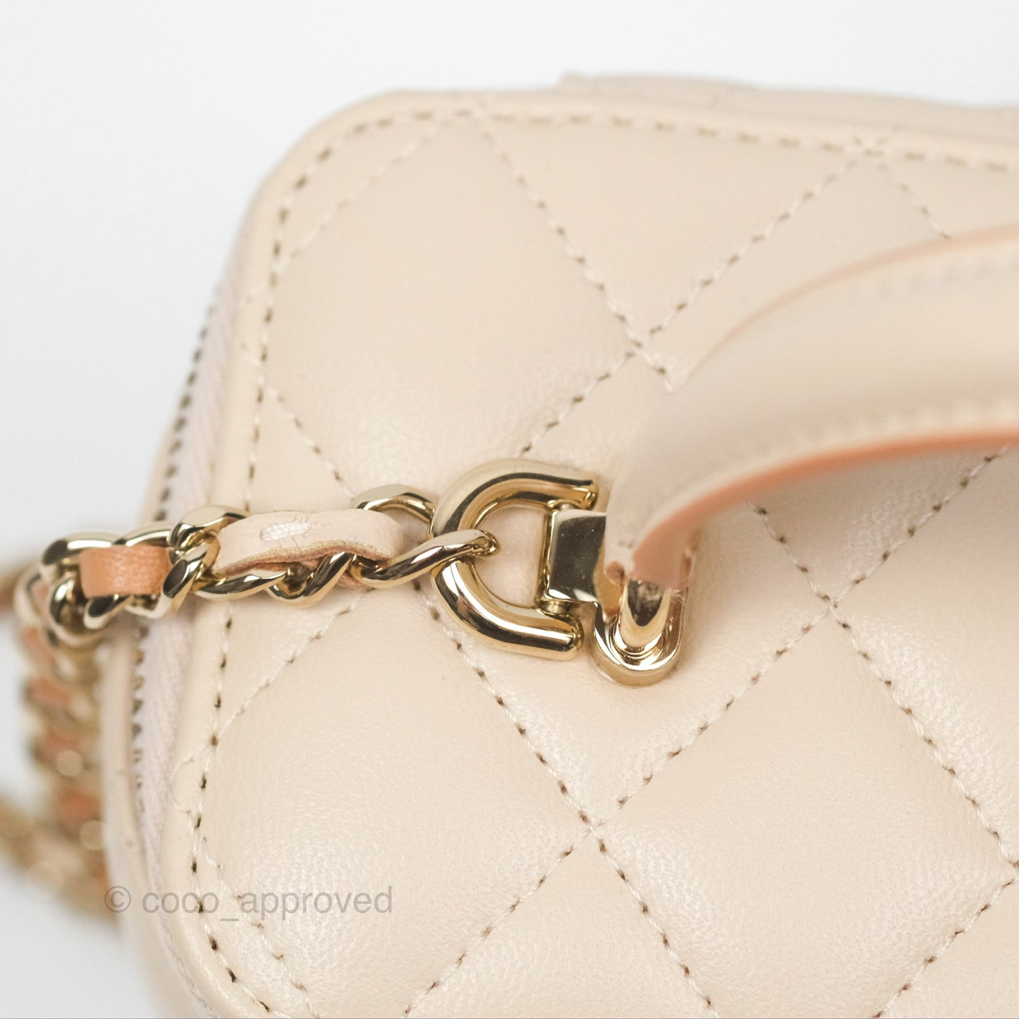 Chanel Vanity Rectangular Top Handle Ecru/Beige Lambskin Gold Hardware 23P