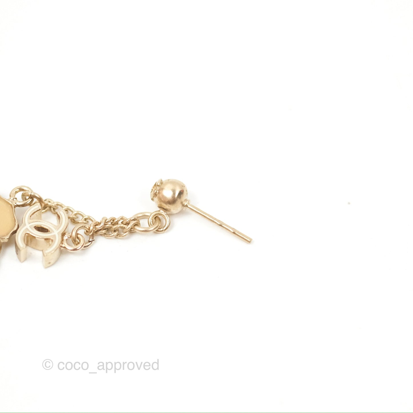 Chanel CC Flower Drop Earrings Gold Tone 13C