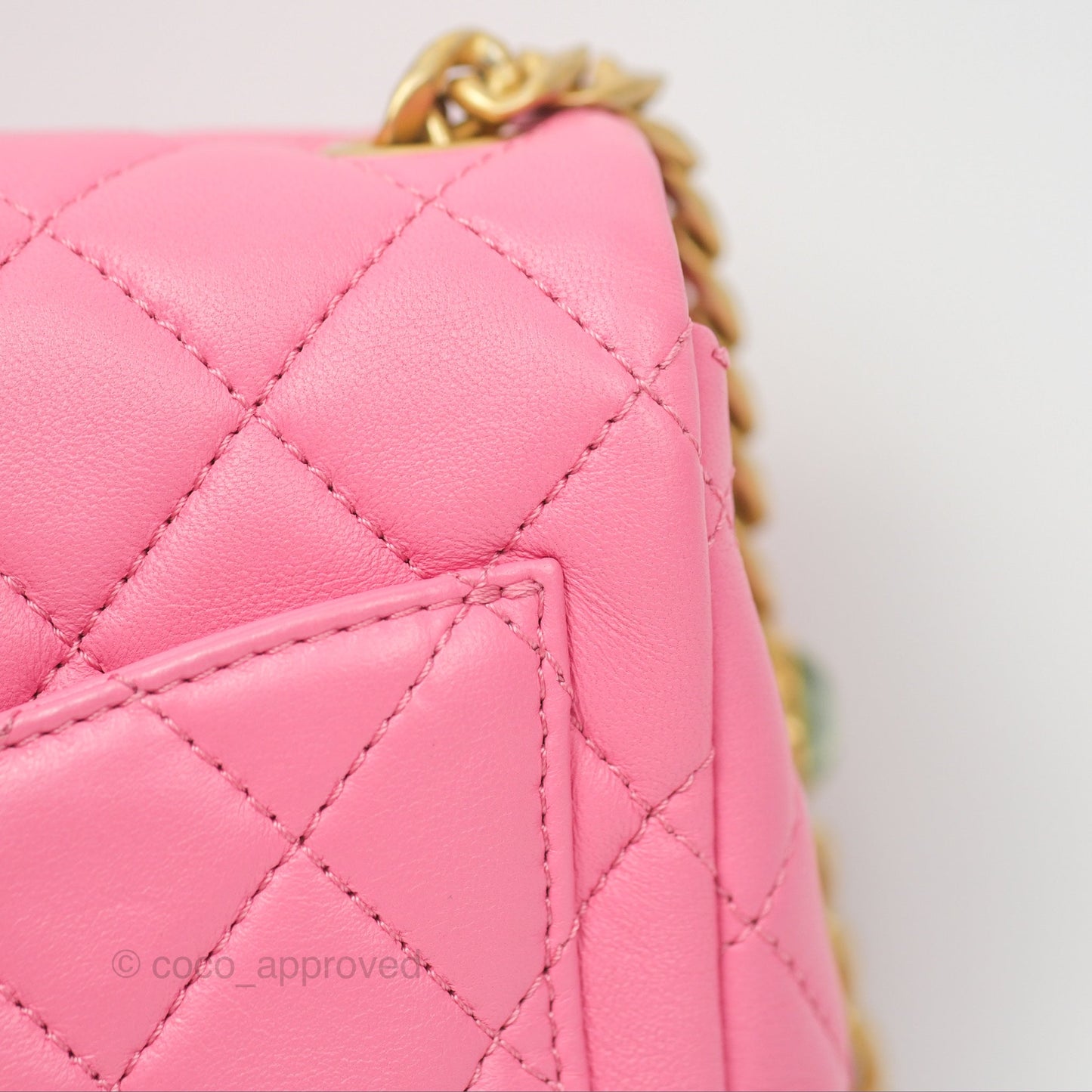 Chanel Mini Pearl Samba Square Flap Pink Lambskin Aged Gold Hardware 21P