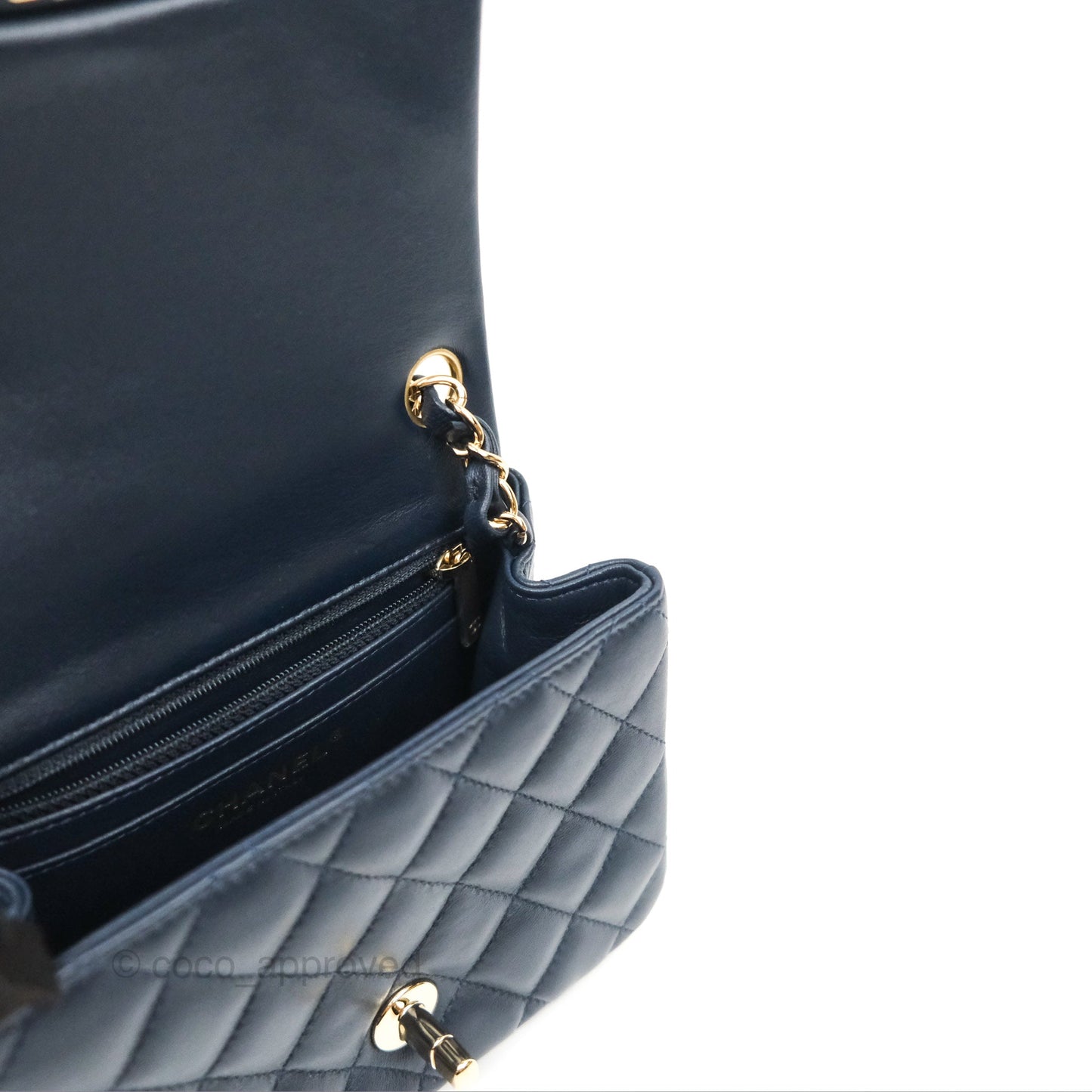 Chanel Mini Square Quilted Navy Lambskin Gold Hardware