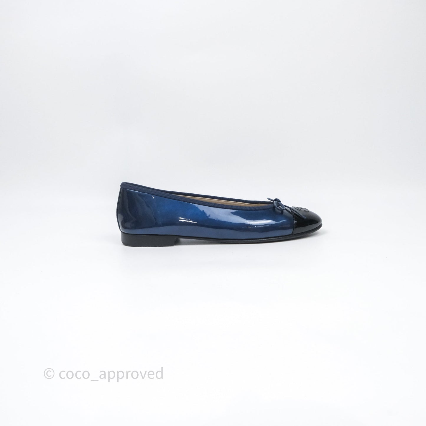 Chanel Ballerina Patent Leather Flats Navy/ Black Size 38.5