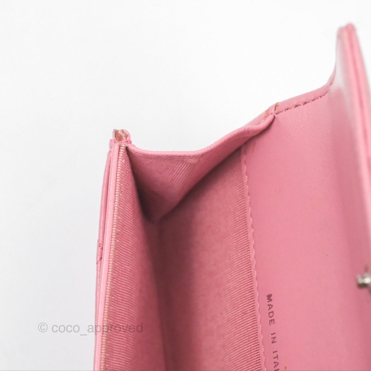 Chanel Quilted Flap Card Holder Pink Lambskin Silver Hardware