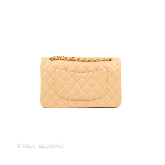 Chanel Classic M/L Medium Flap Quilted Beige Lambskin Gold Hardware