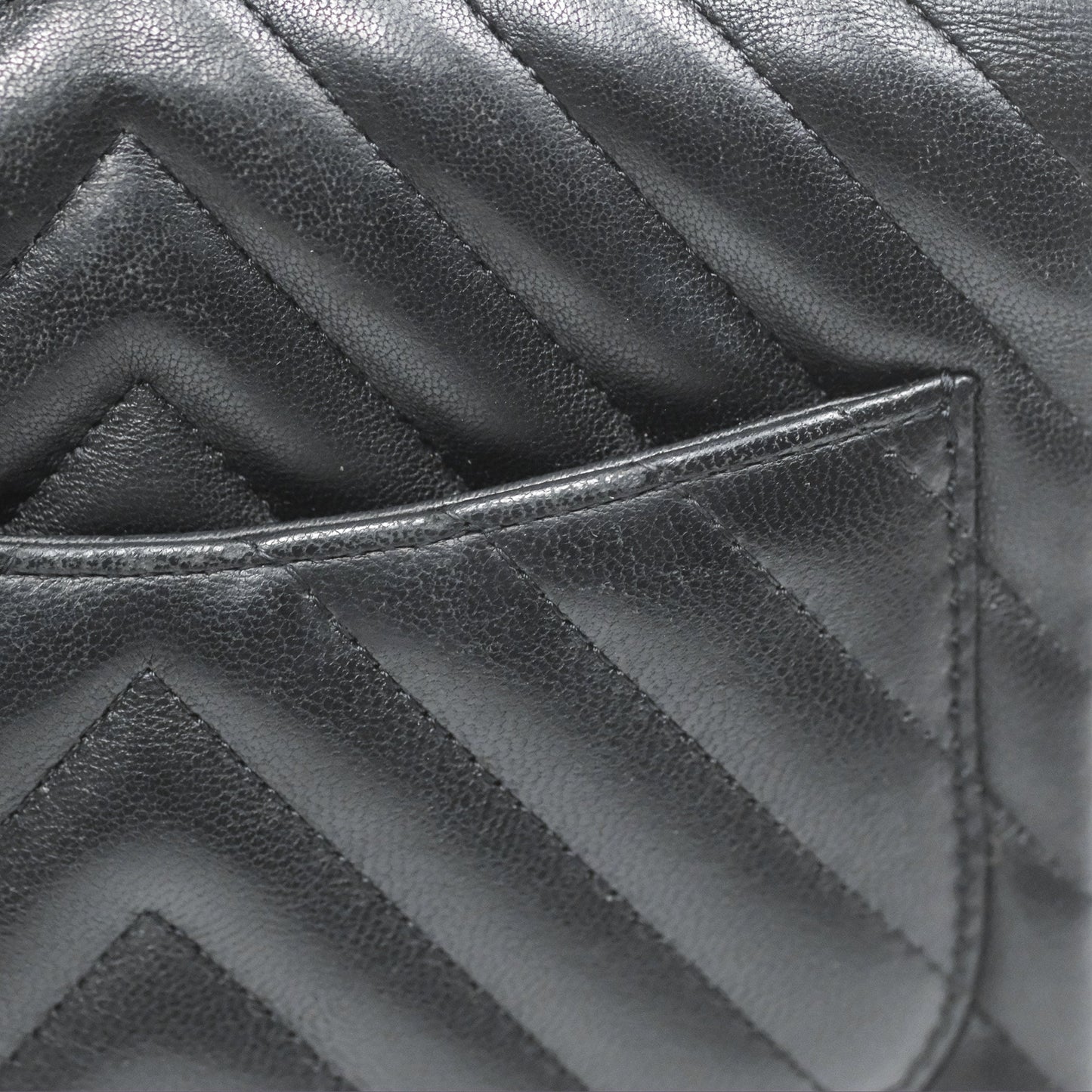 Chanel Mini Square Black Chevron Lambskin Silver Hardware
