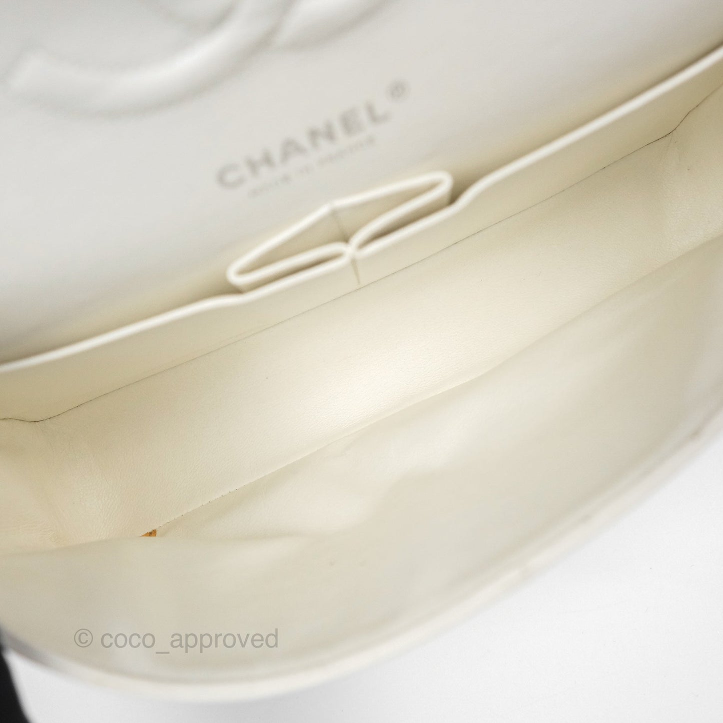 Chanel Classic M/L Medium Flap Quilted White Caviar Silver Hardware