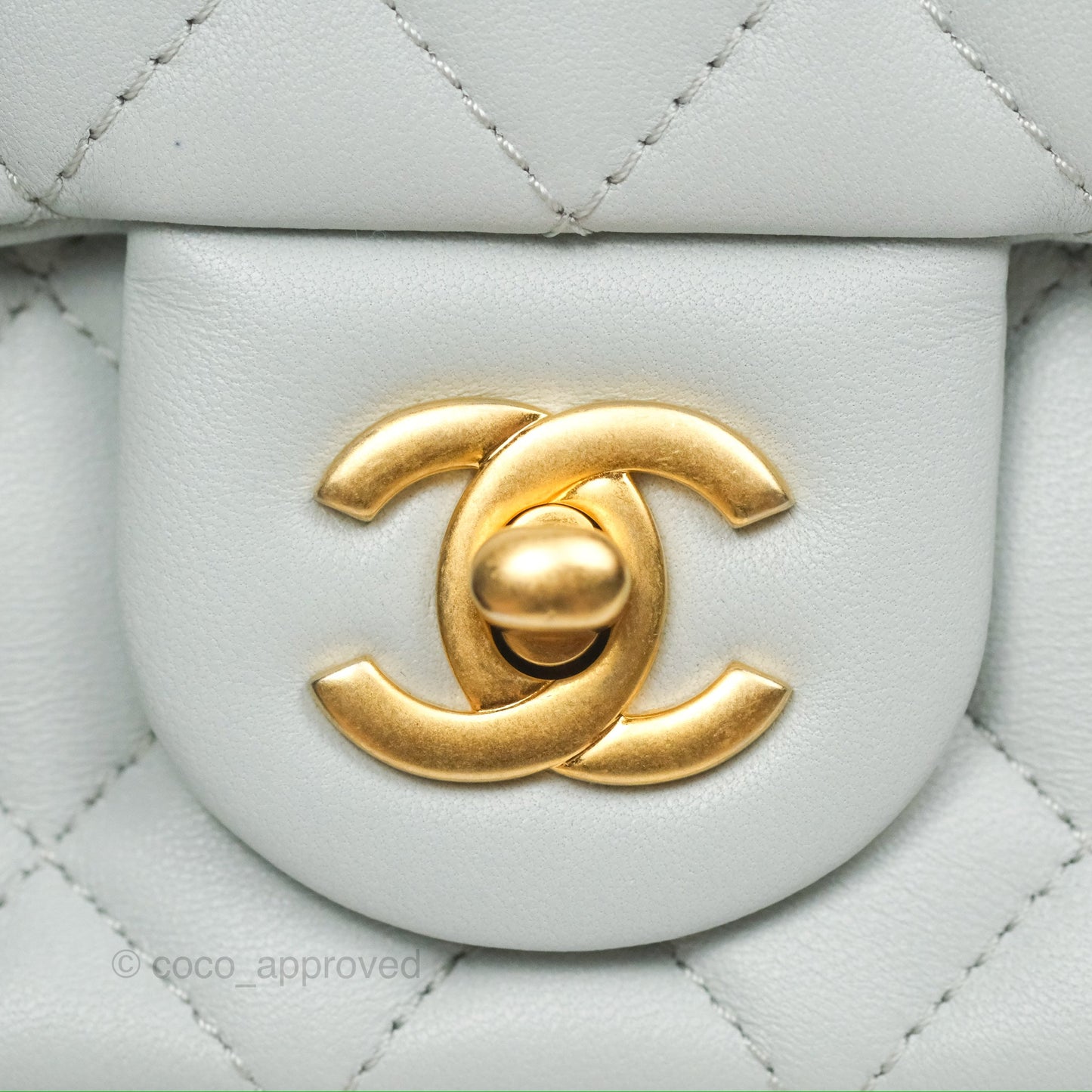 Chanel Quilted Mini Square Flap with Camellia Adjustable Chain Blue Clair Lambskin 23S