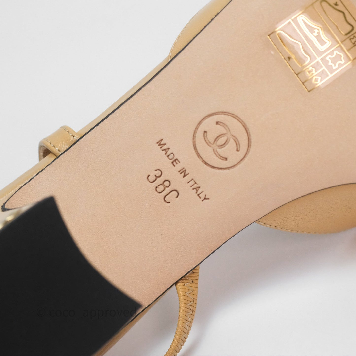 Chanel Classic Slingback Beige Black Leather Size 38