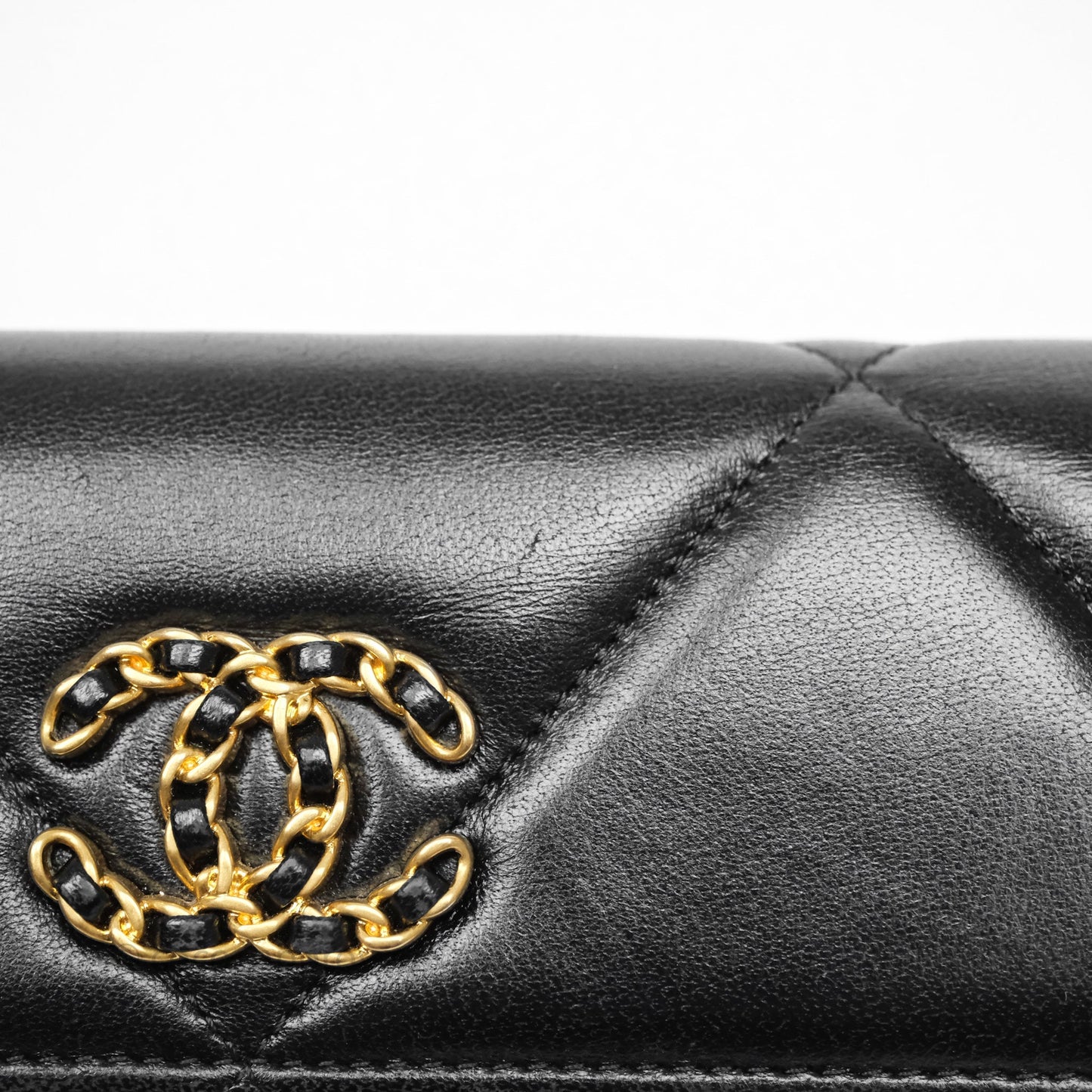 Chanel Quilted 19 Flap Long Wallet Black Lambskin Aged Gold Hardware