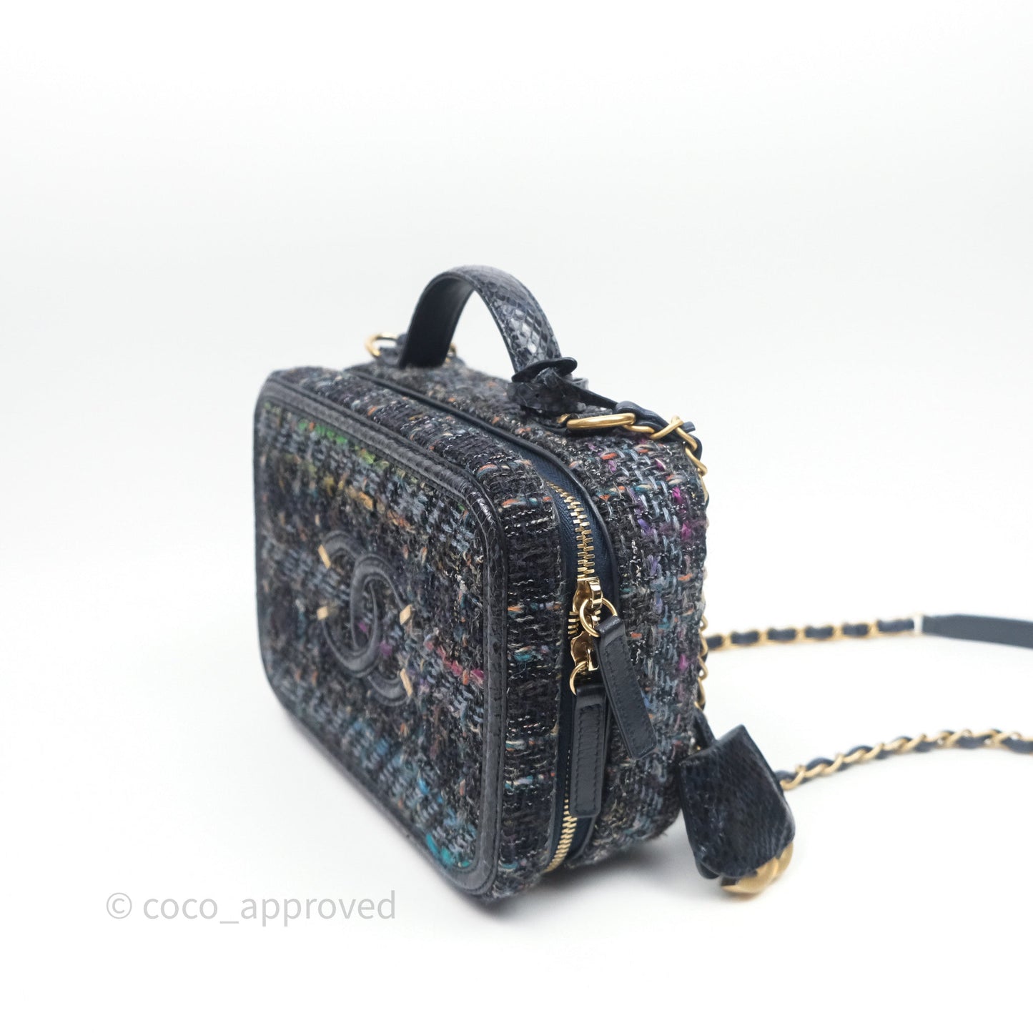 Chanel Medium CC Filigree Vanity Case Navy Tweed Python
