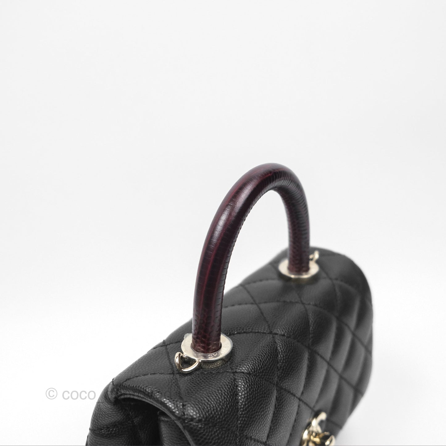 Chanel Mini Coco Handle Quilted Black Caviar Lizard Embossed Handle Gold Hardware