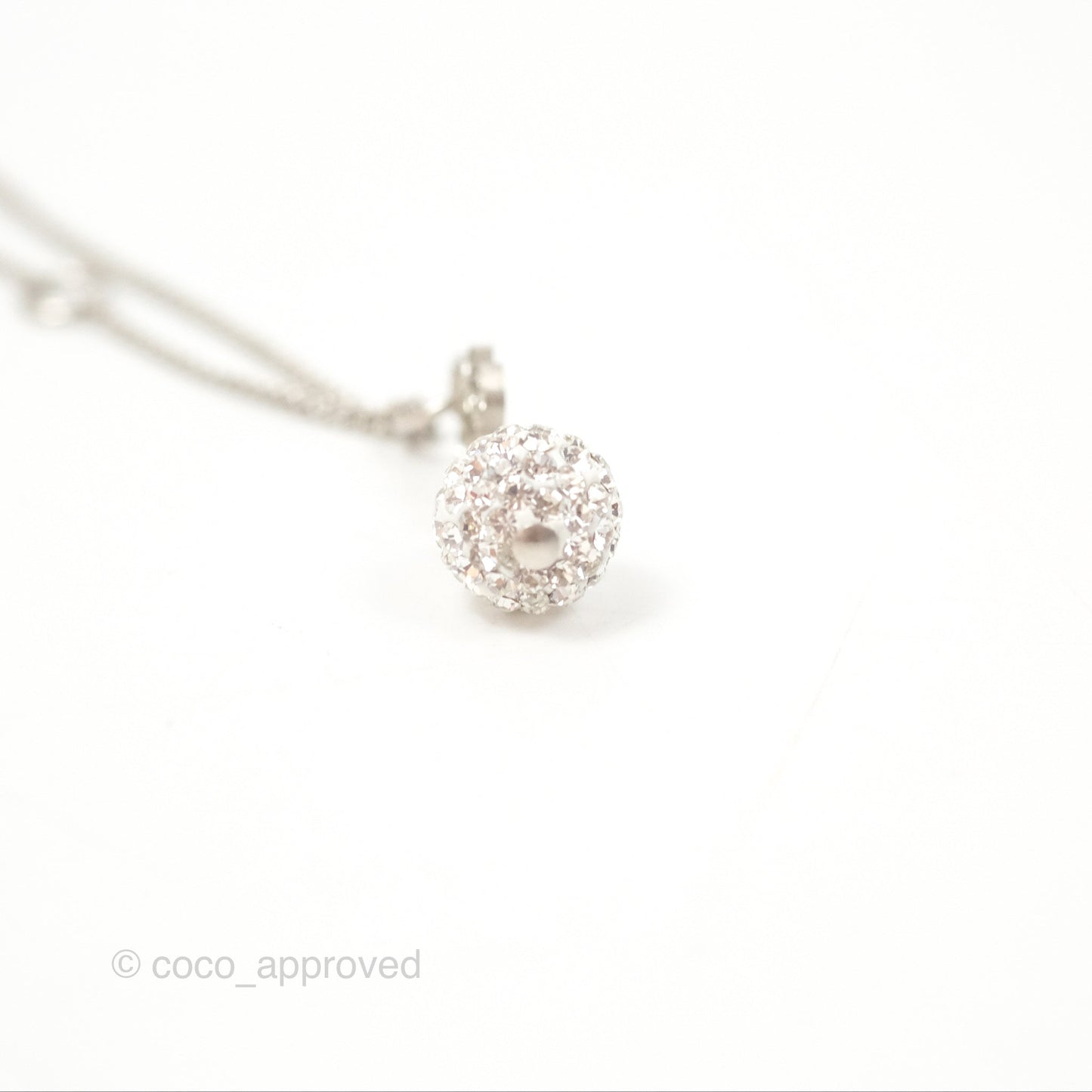 Chanel Crystal CC Pearl Drop Necklace Silver Tone 11P