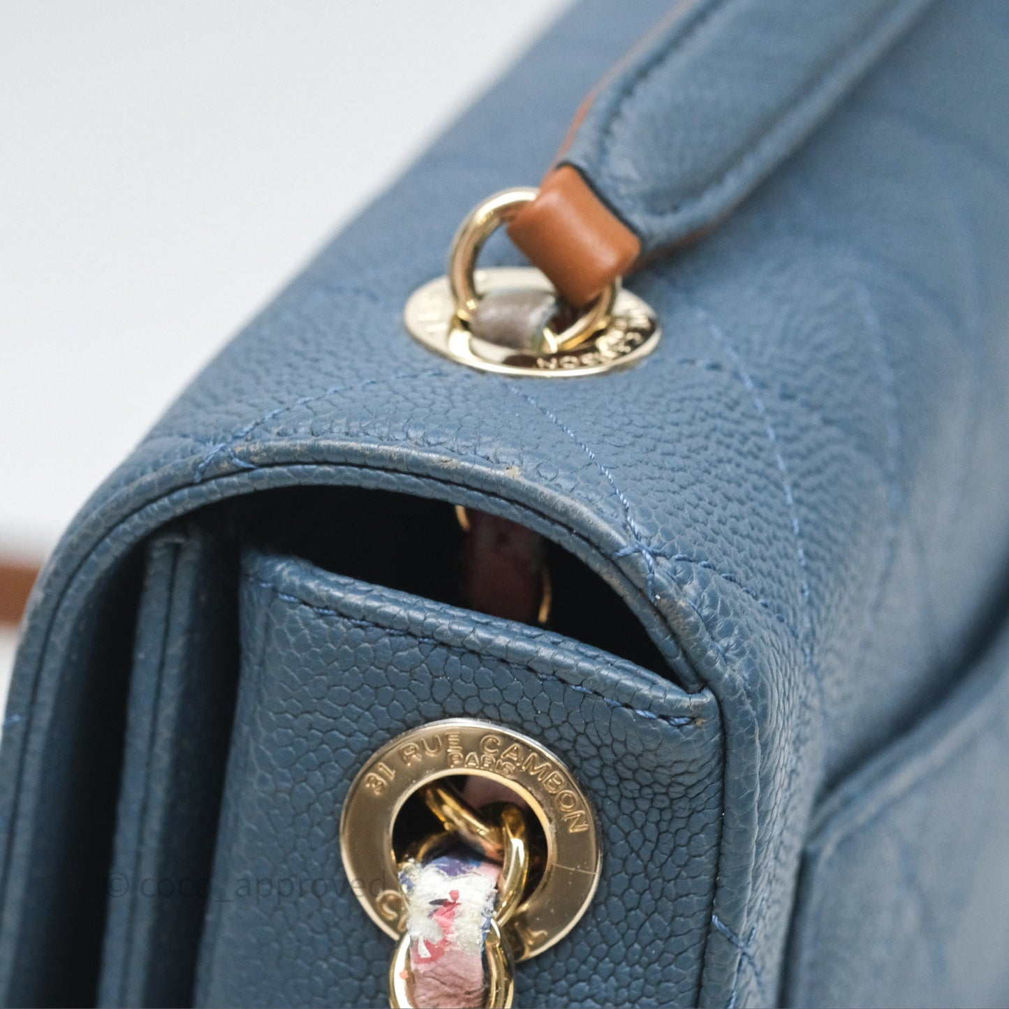 Chanel Medium Cuba Top Handle Flap Bag Blue Caviar Gold Hardware