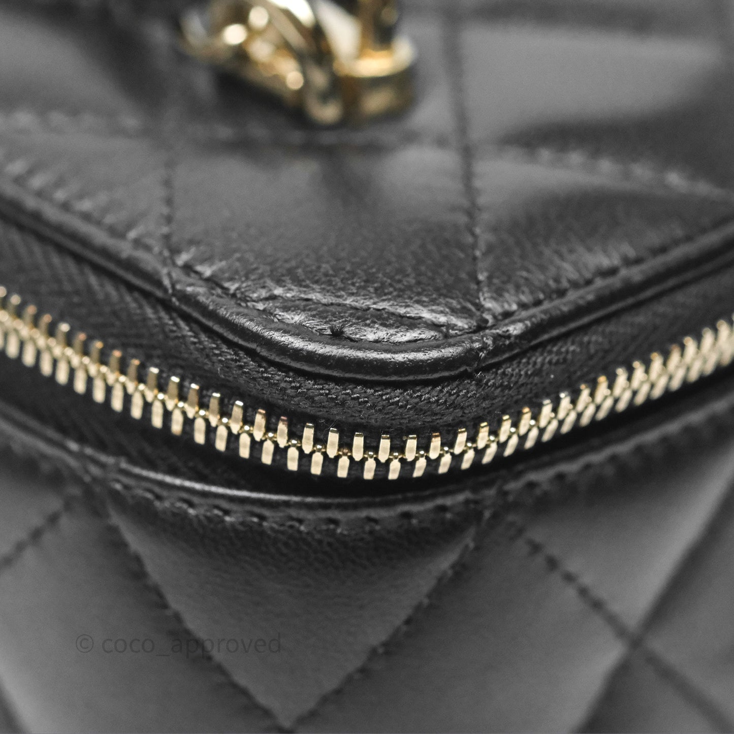 Chanel Vanity Rectangular Top Handle Black Lambskin Gold Hardware