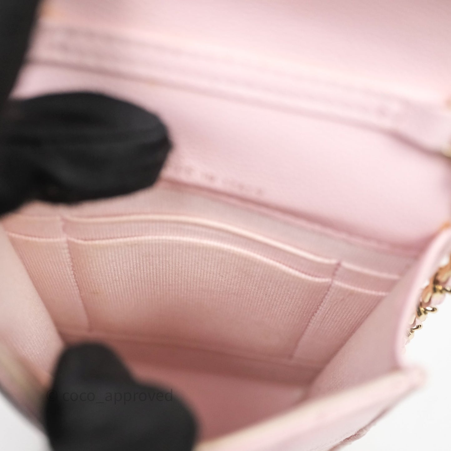 Chanel Quilted Crystal CC Pink Caviar Airpods Phone Case With Chain Light Gold Hardware