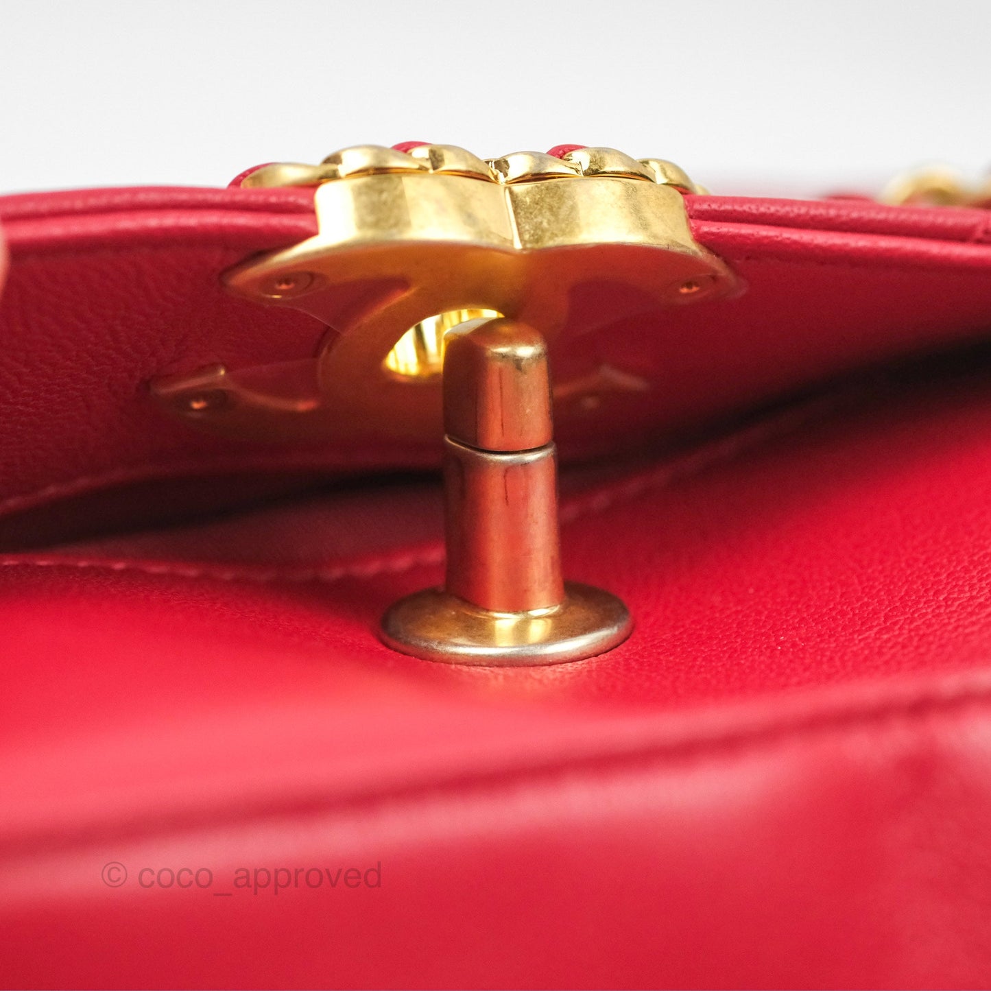 Chanel Chain Infinity Camera Case Red Goatskin Aged Gold Hardware