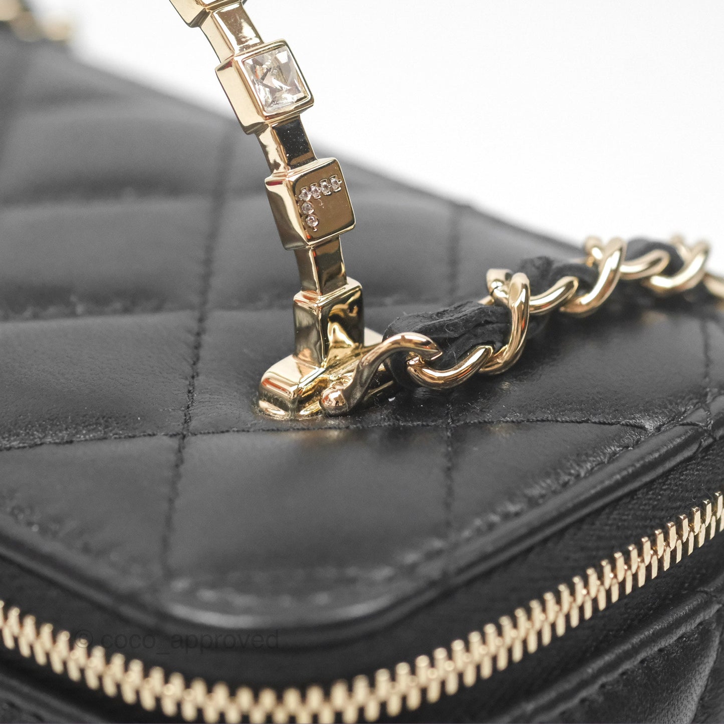 Chanel Vanity Rectangular Top Handle Black Lambskin Gold Hardware