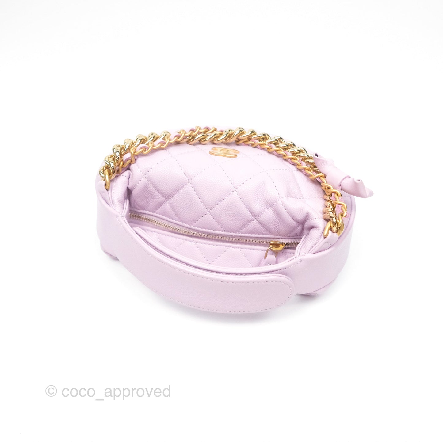 Chanel Bow Hobo Pouch Lilac Caviar Gold Hardware 24S
