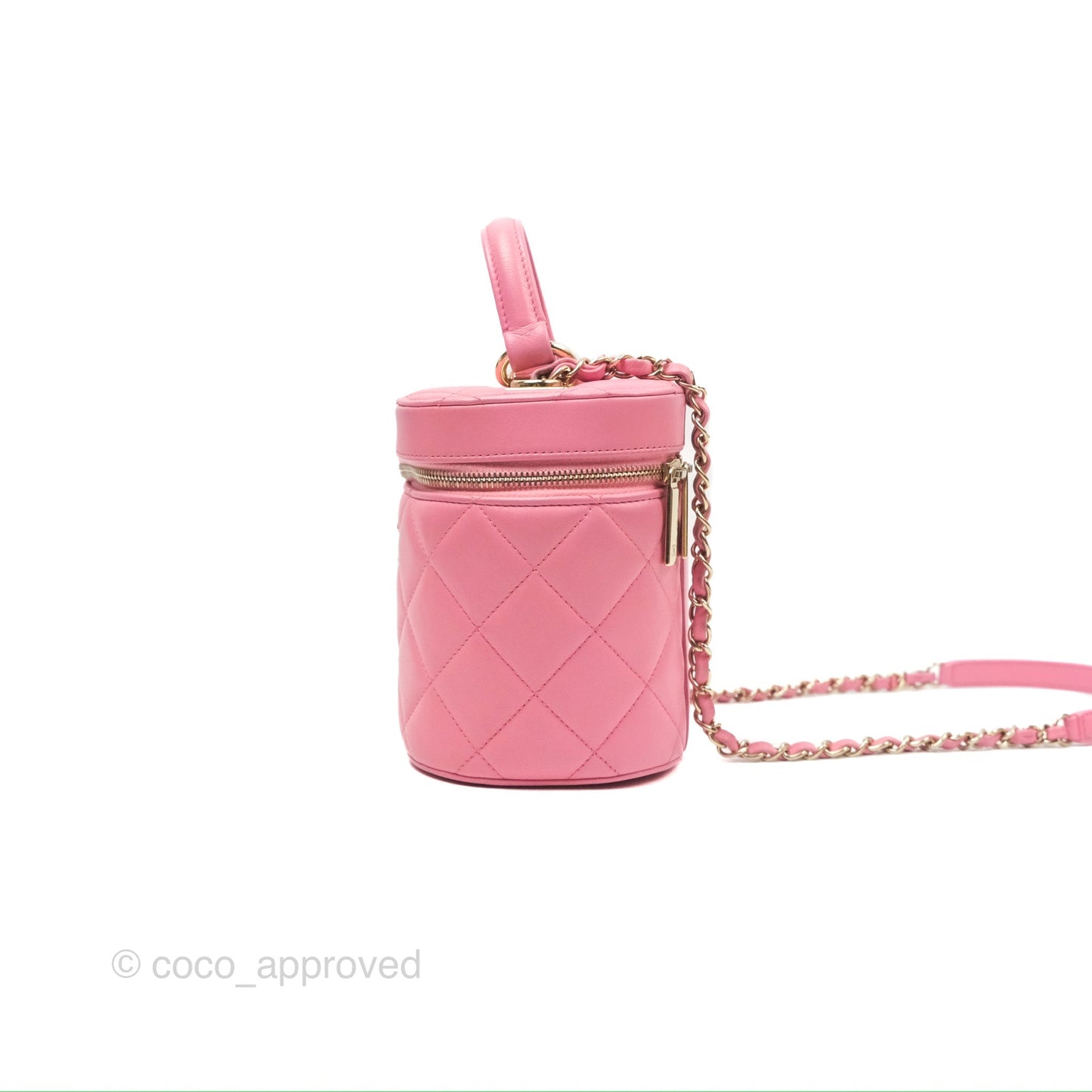 Chanel Small Quilted Top Handle Vanity Case Pink Lambskin Gold Hardware