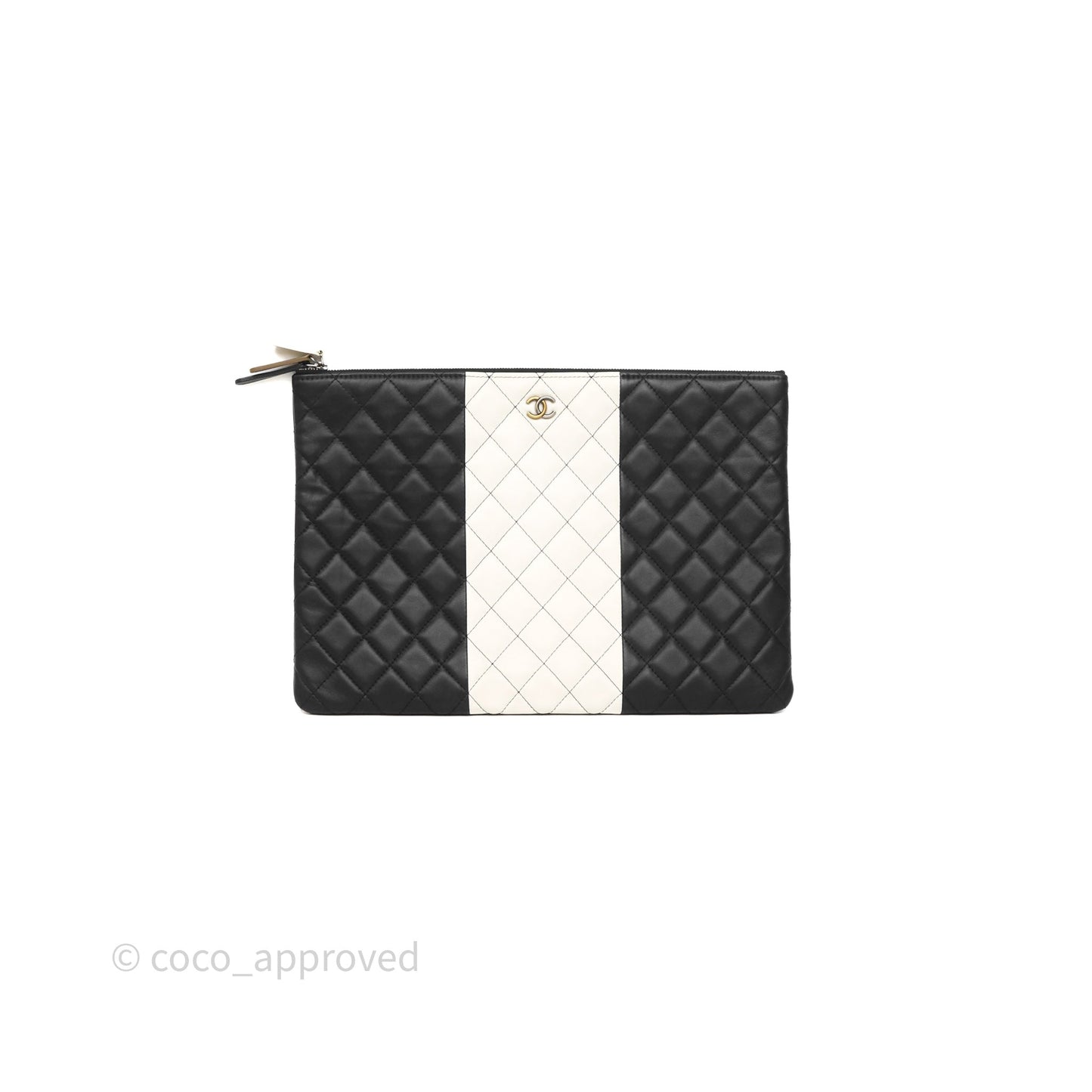 Chanel Classic Zipper O Case Black/ White Gold Hardware