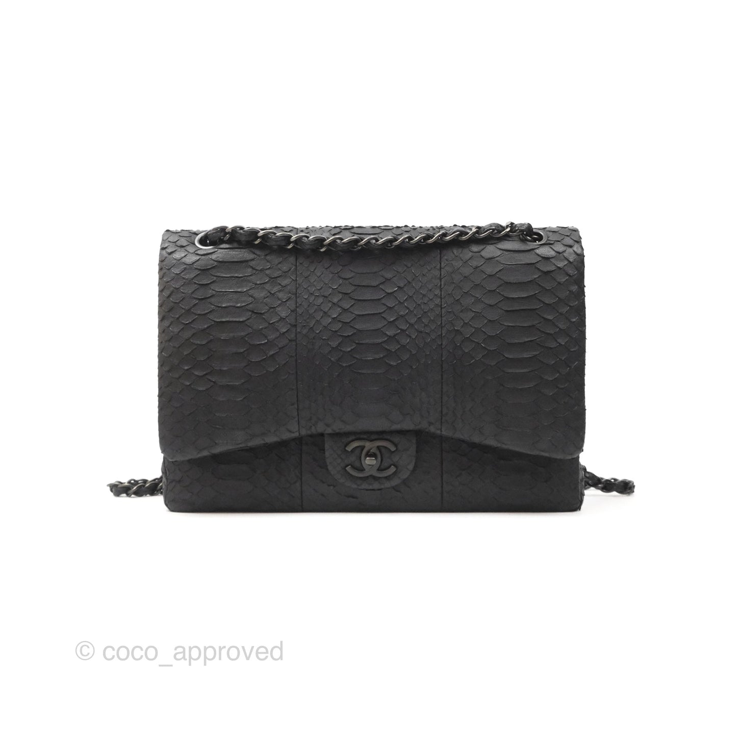 Chanel Maxi Double Flap Black Python Matte Black Hardware