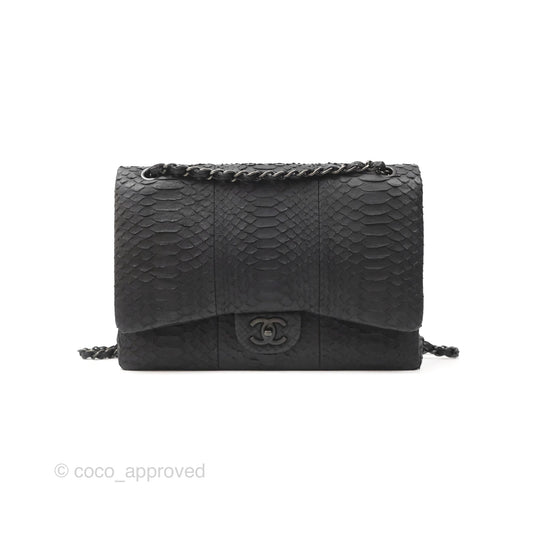 Chanel Maxi Double Flap Black Python Matte Black Hardware