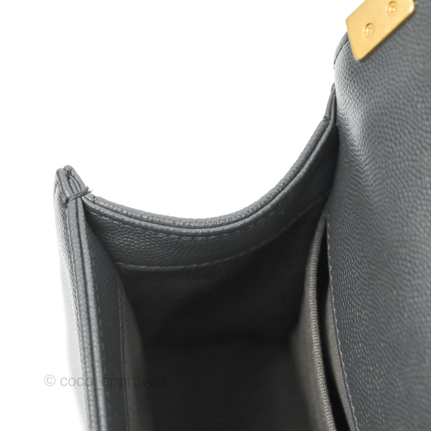 Chanel Chevron Medium Boy Dark Grey Caviar Aged Gold Hardware
