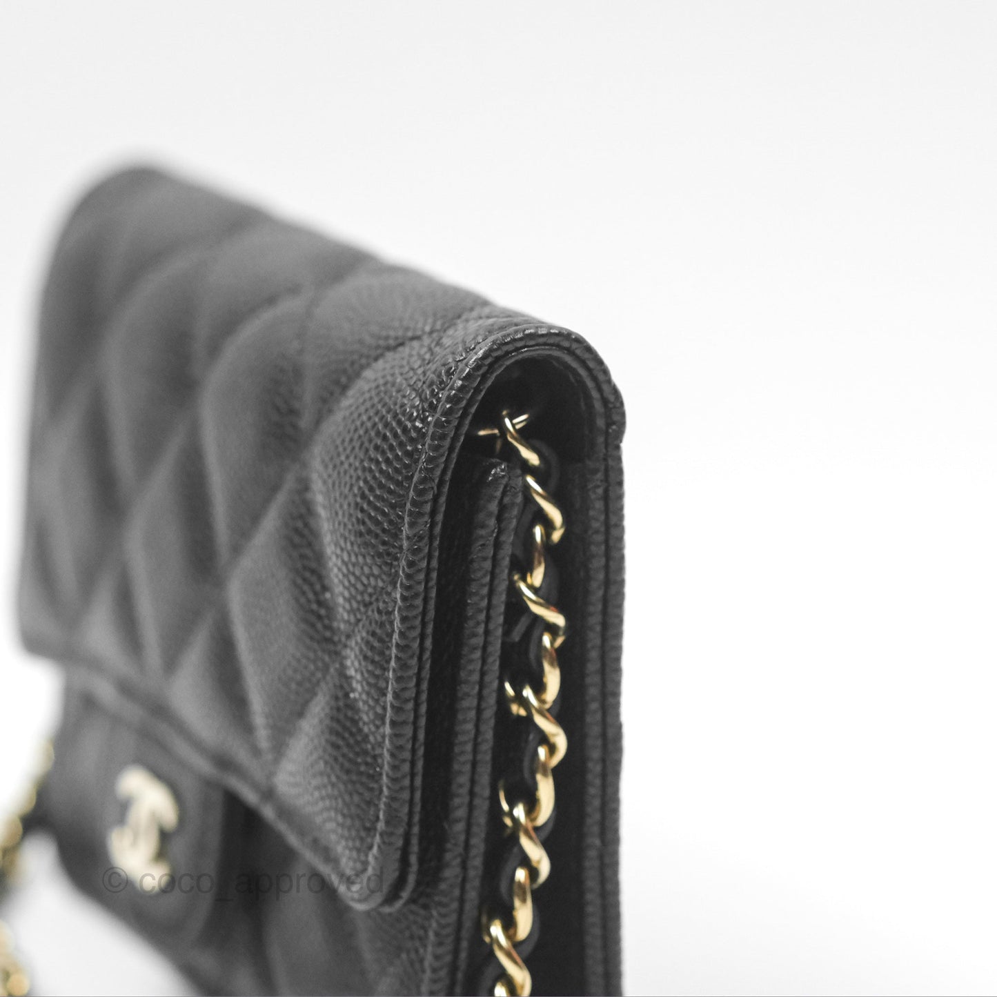 Chanel Mini Wallet Card Holder With Chain Black Caviar Gold Hardware