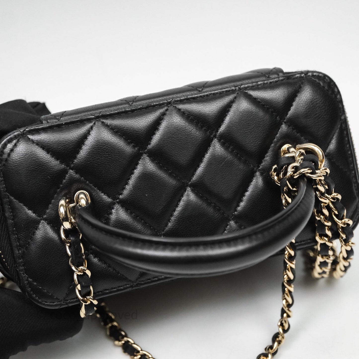 Chanel Vanity Rectangular Top Handle Black Lambskin Light Gold Hardware