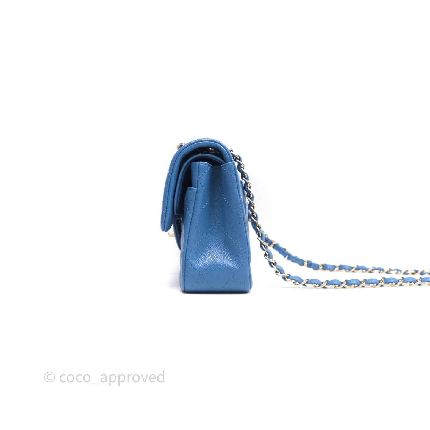 Chanel Small Classic Flap Quilted Blue Caviar Gold Hardware 20S