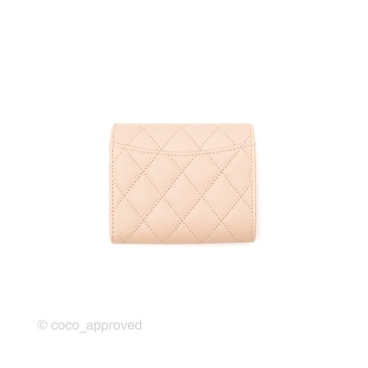 Chanel Classic Short Flap Wallet Beige Pink Caviar Gold Hardware