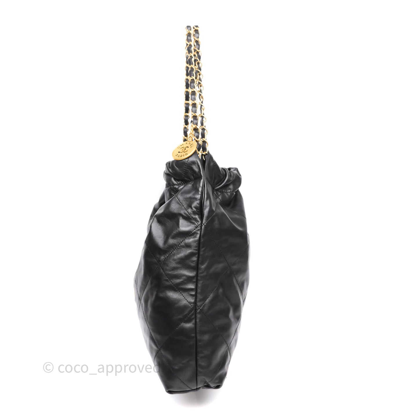 Chanel 22 Medium Black Crumpled Calfskin Aged Gold Hardware