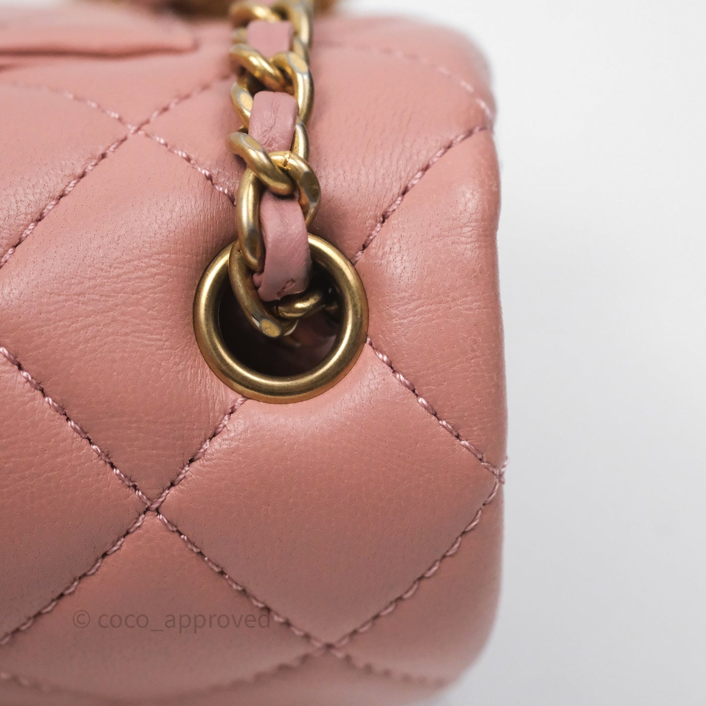 Chanel Mini Rectangular Pearl Crush Dusty Pink Lambskin Aged Gold Hardware