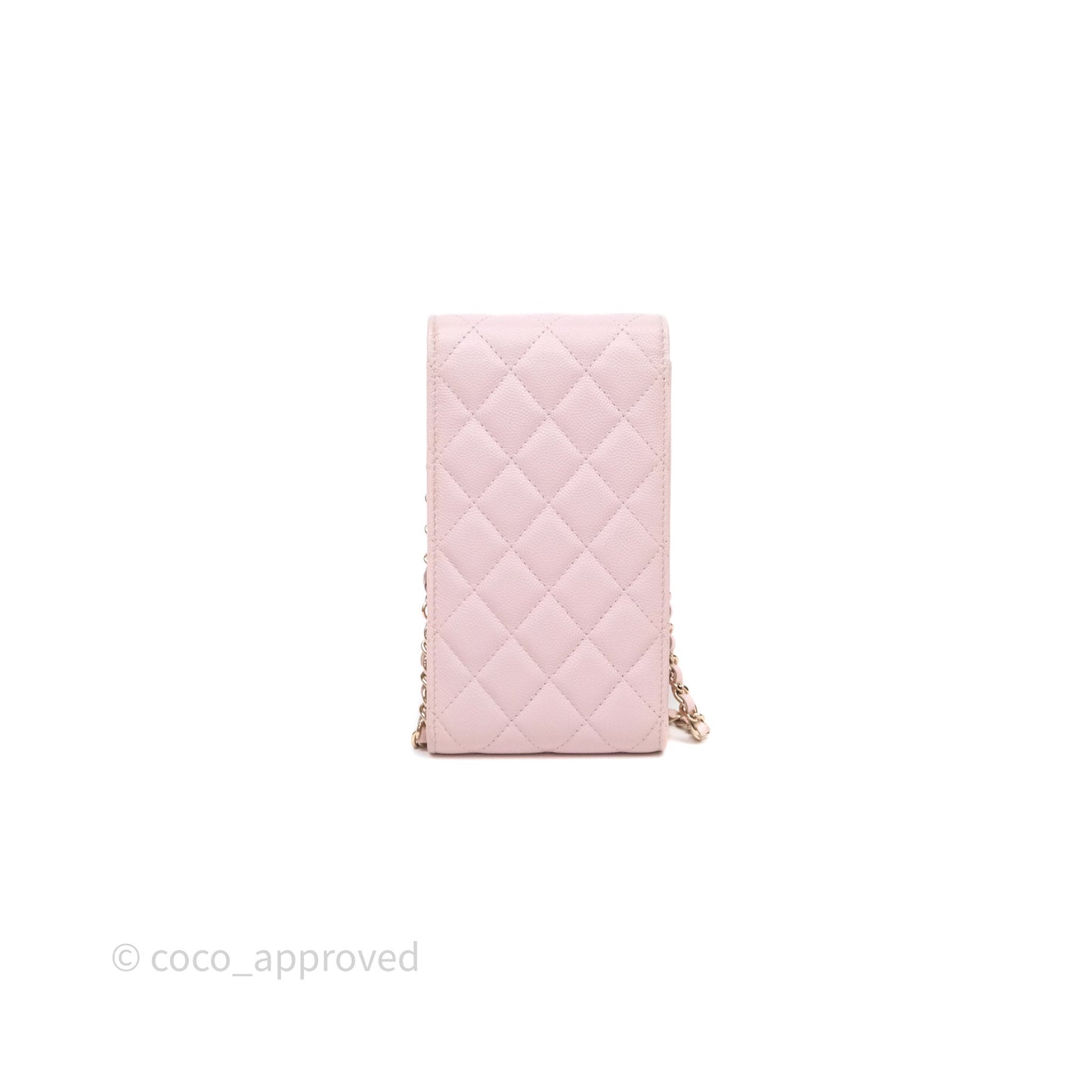 Chanel Quilted Crystal CC Pink Caviar Airpods Phone Case With Chain Light Gold Hardware