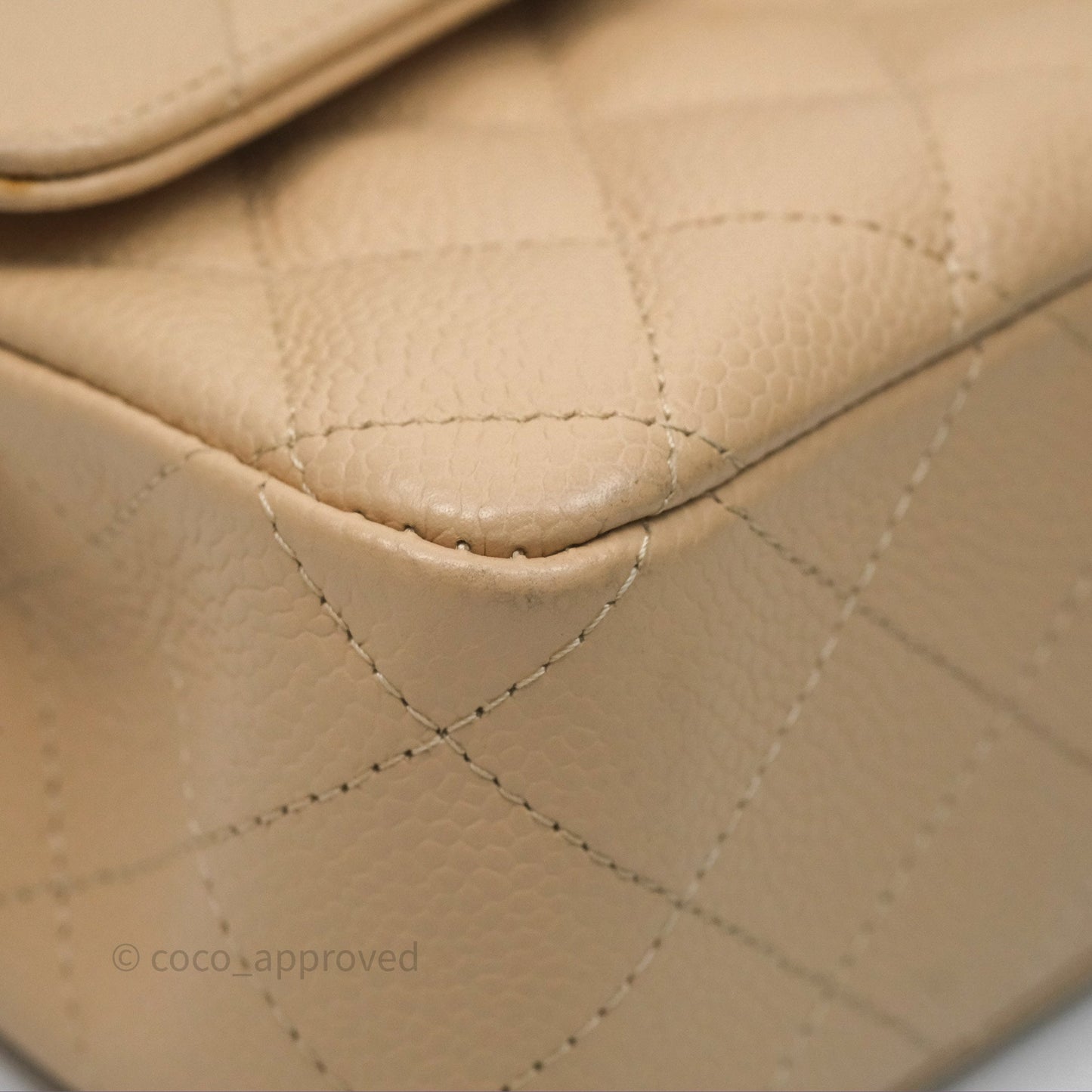 Chanel M/L Medium Classic Flap Quilted Beige Caviar Gold Hardware