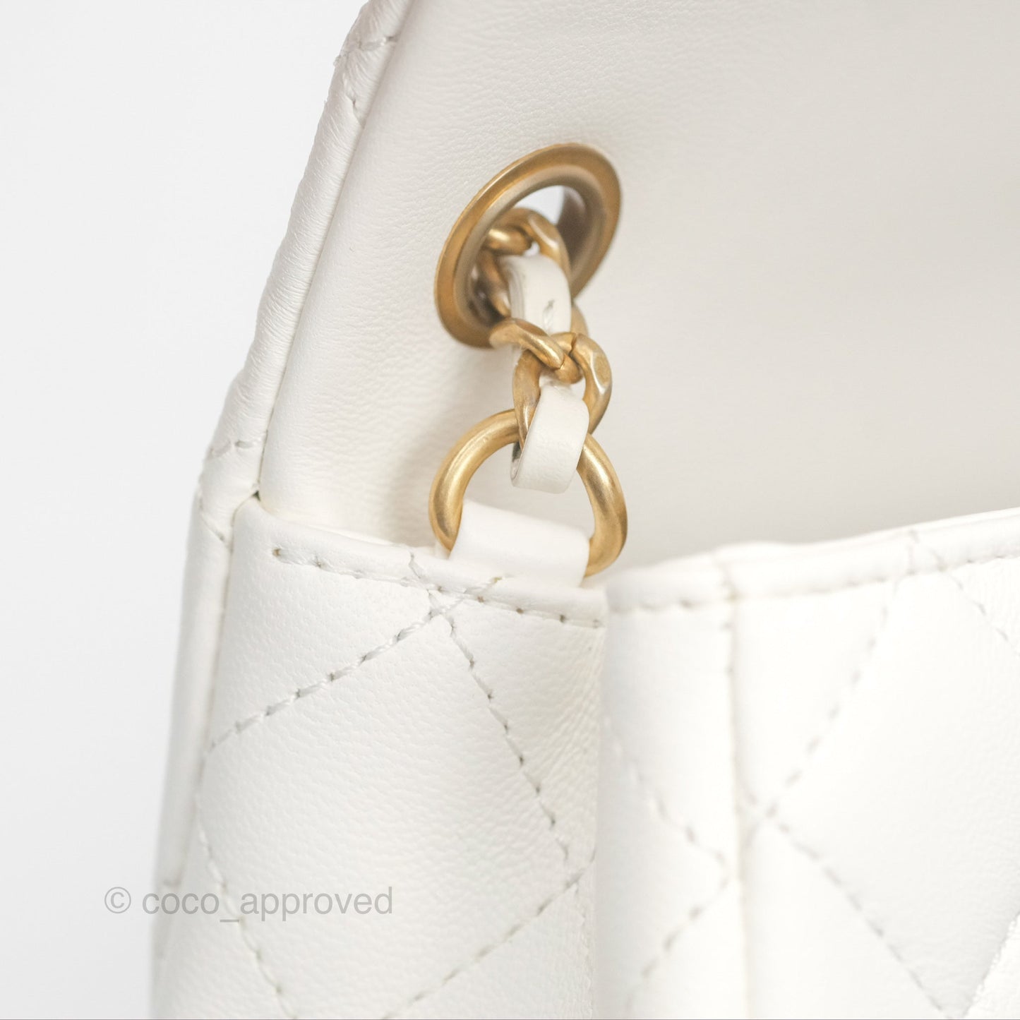 Chanel Mini Rectangular Pearl Crush Quilted White Lambskin Aged Gold Hardware