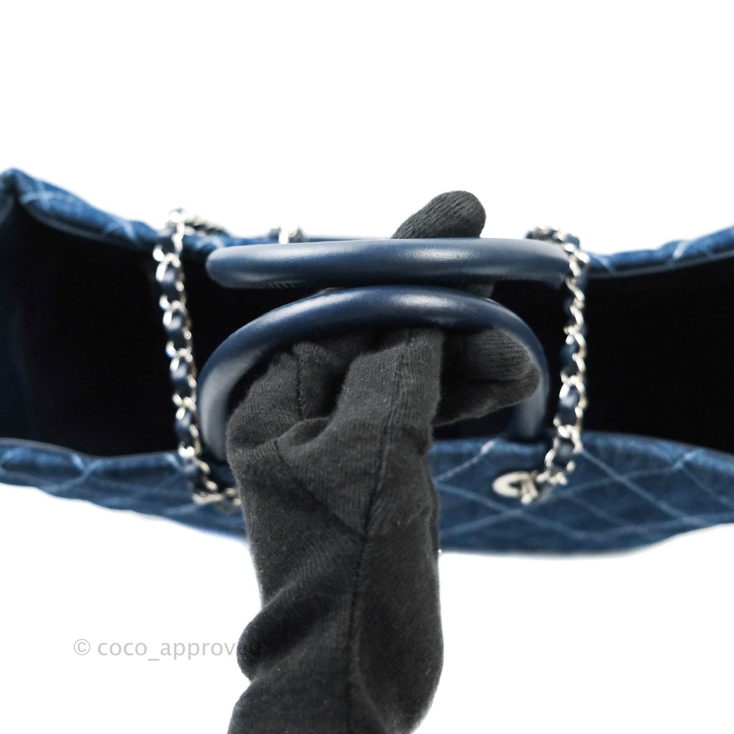Chanel Quilted Large Coco Handle Shopping Tote Denim Silver Hardware