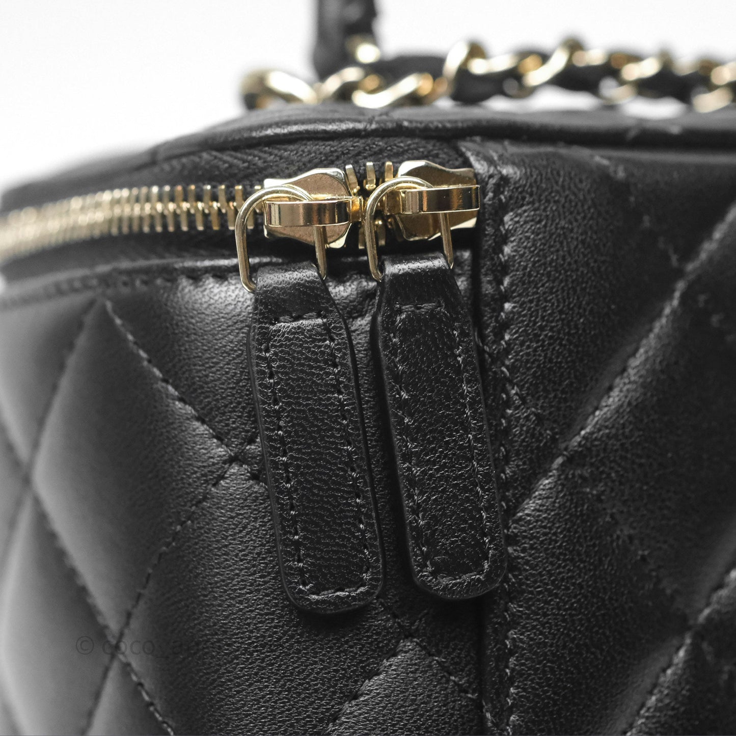 Chanel Vanity Rectangular Top Handle Black Lambskin Gold Hardware