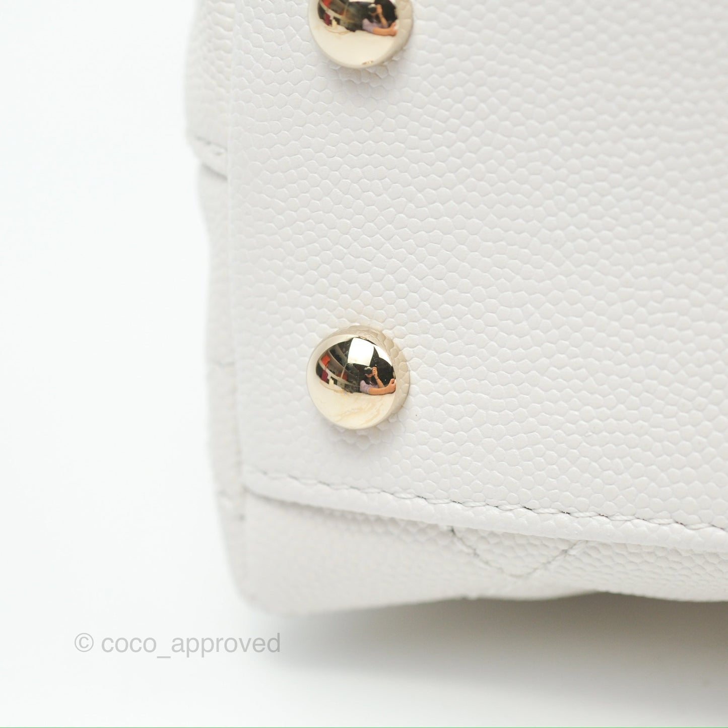 Chanel Small Quilted Coco Handle White Caviar Gold Hardware