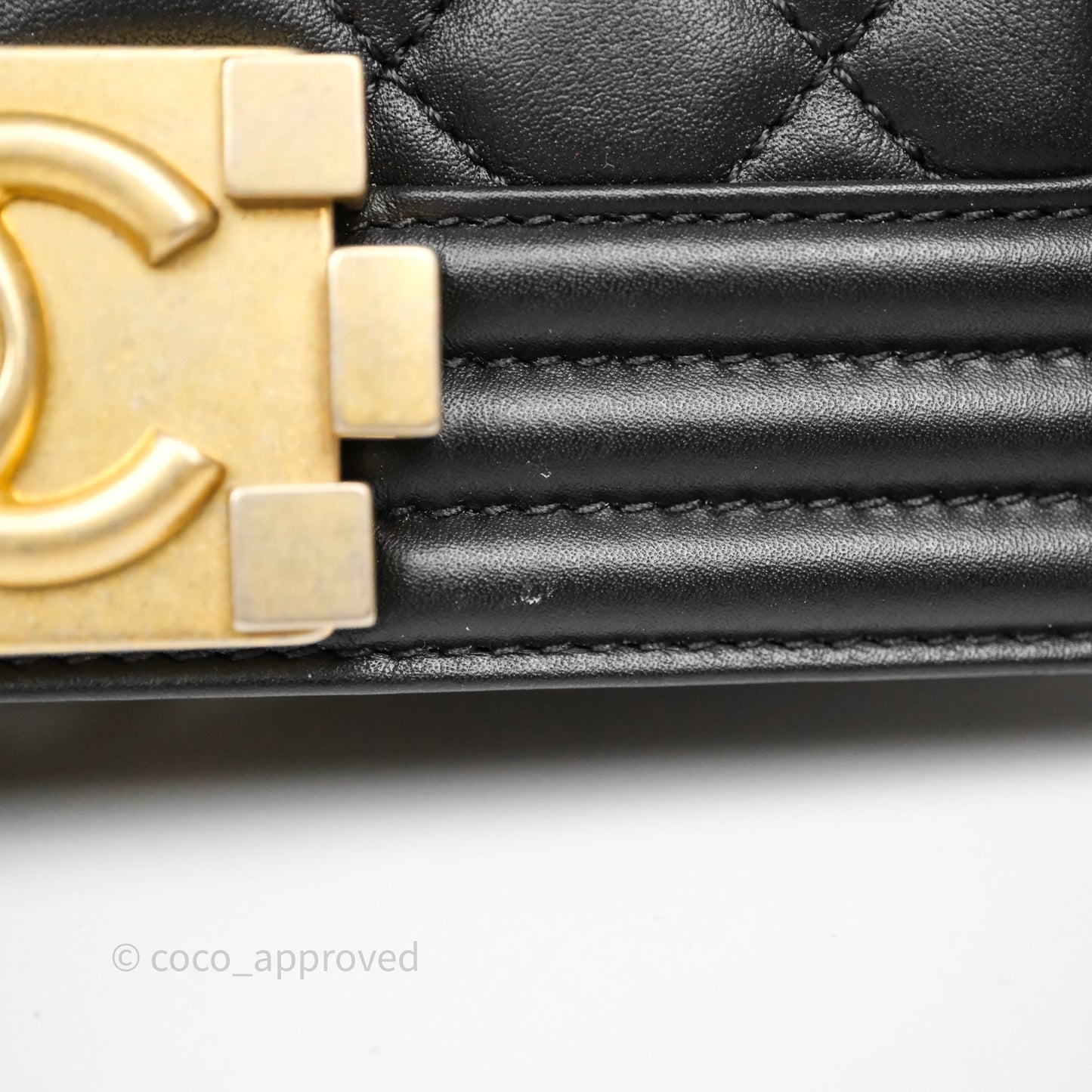Chanel Small Boy Quilted Black Calfskin Aged Gold Hardware
