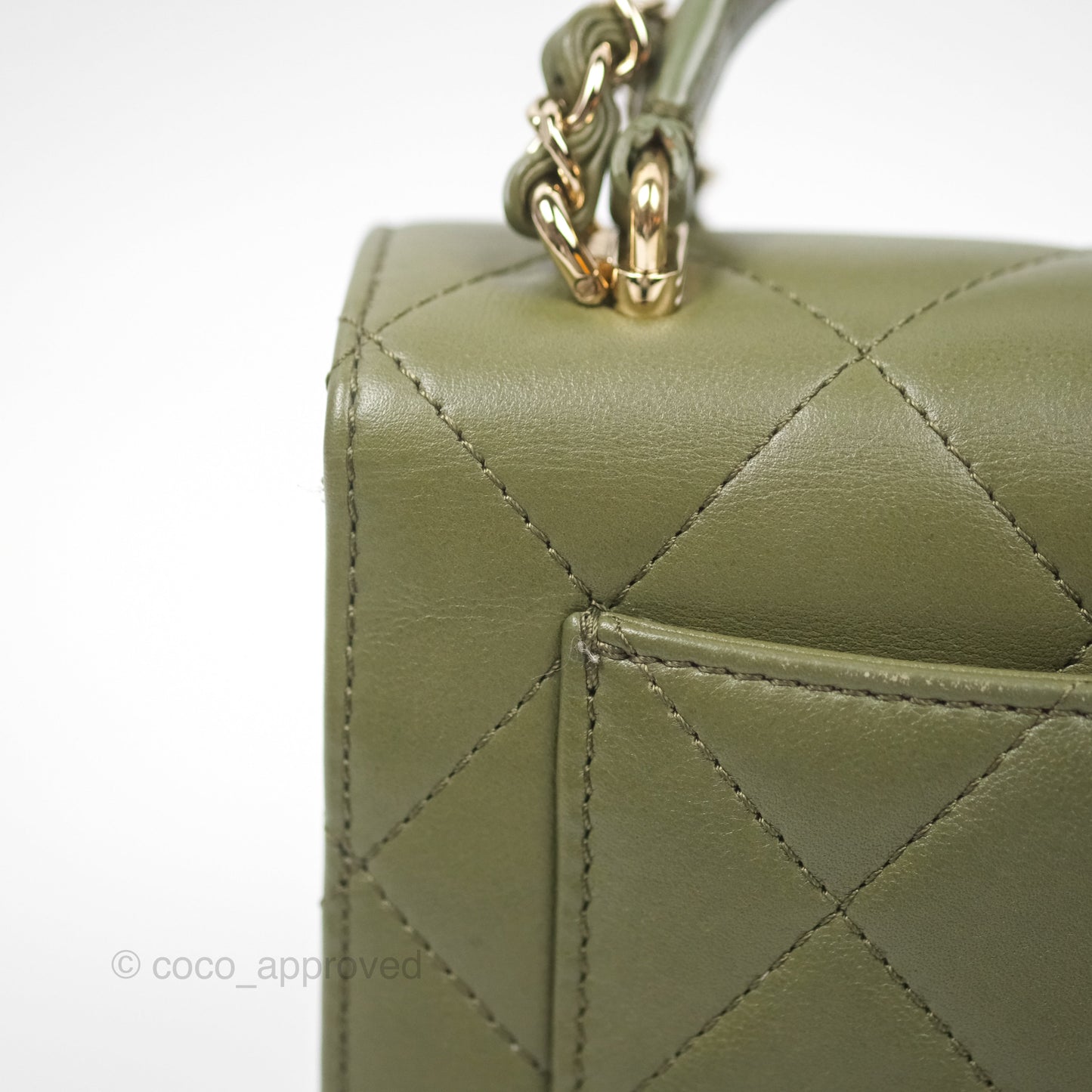Chanel Small Coco Lady Quilted Flap Bag With Top Handle Olive Green Calfskin Gold Hardware