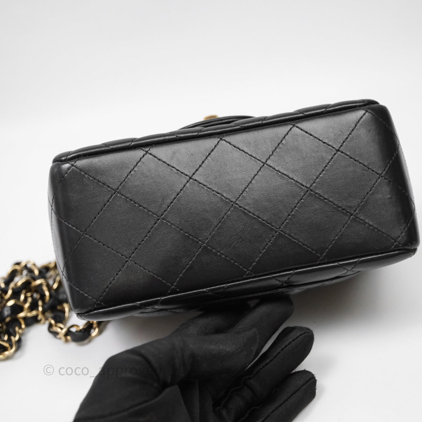 Chanel Mini Square Quilted Black Lambskin Gold Hardware